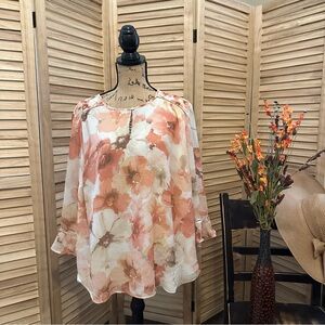 Alfred Dunner Floral Blouse - Coral and Cream